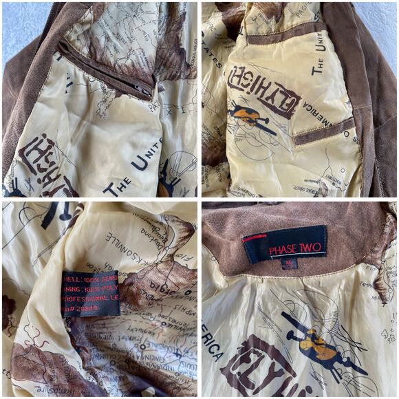 🔥VTG Phase Two Genuine Leather Bomber Aviator Pilot Jacket USA Map Lined Mens - Picture 15 of 16